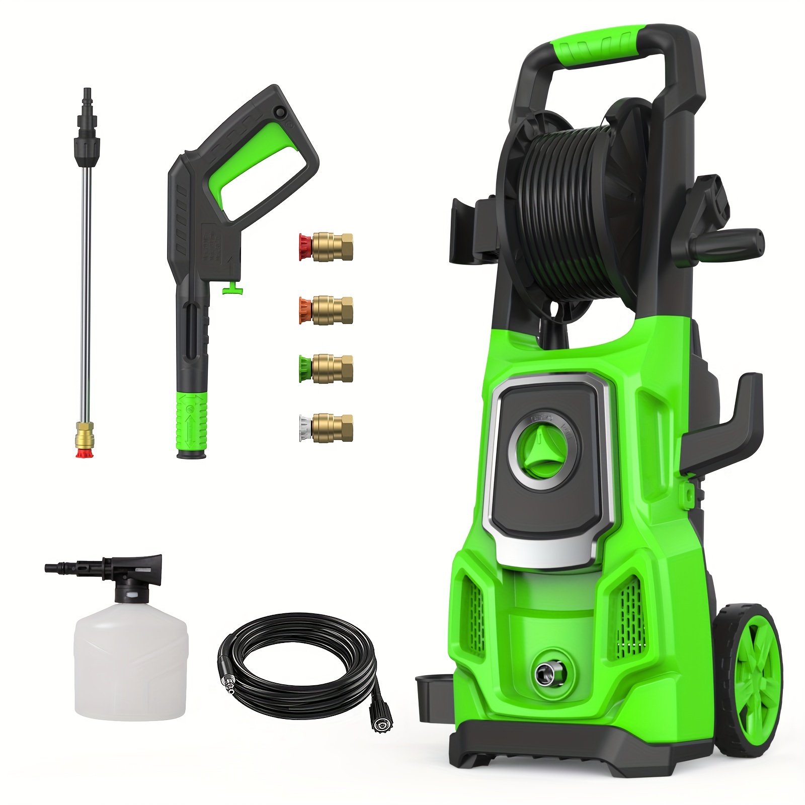 

Pressure Washer, 3200 Max Psi, 2.6 Gpm Power Washer Machine With Hose Reel, 4 Quick Connect Nozzles For Cars/patios/floor Cleaning