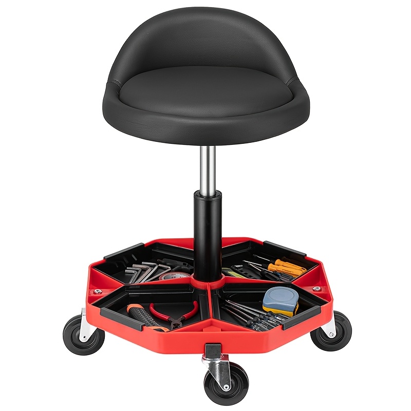 TEMU Workshop Chair With Backrest, Height-adjustable From 45 To 55cm, Equipped With 4 Swivel Casters, Supports Up To 120kg, Features A Storage