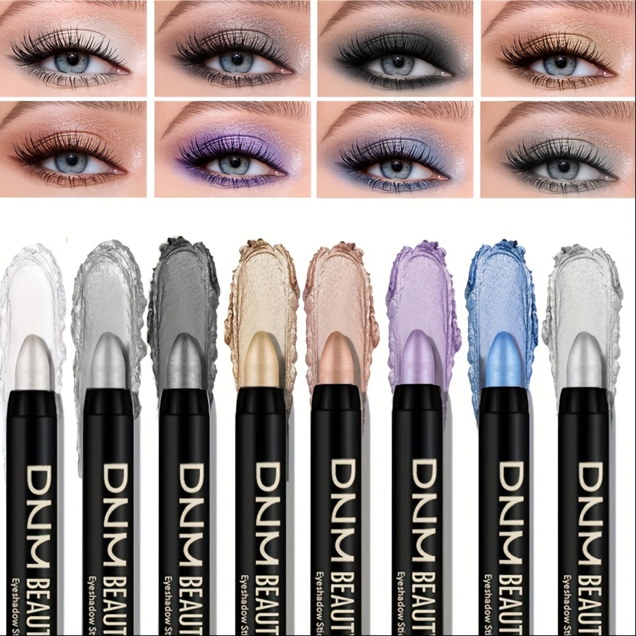 

8-piece Metallic Eyeshadow Stick Set - Champagne Glitter & Highlighter, Waterproof Long-lasting Eye Makeup In Brown, Coral, Blue, Gold, Black