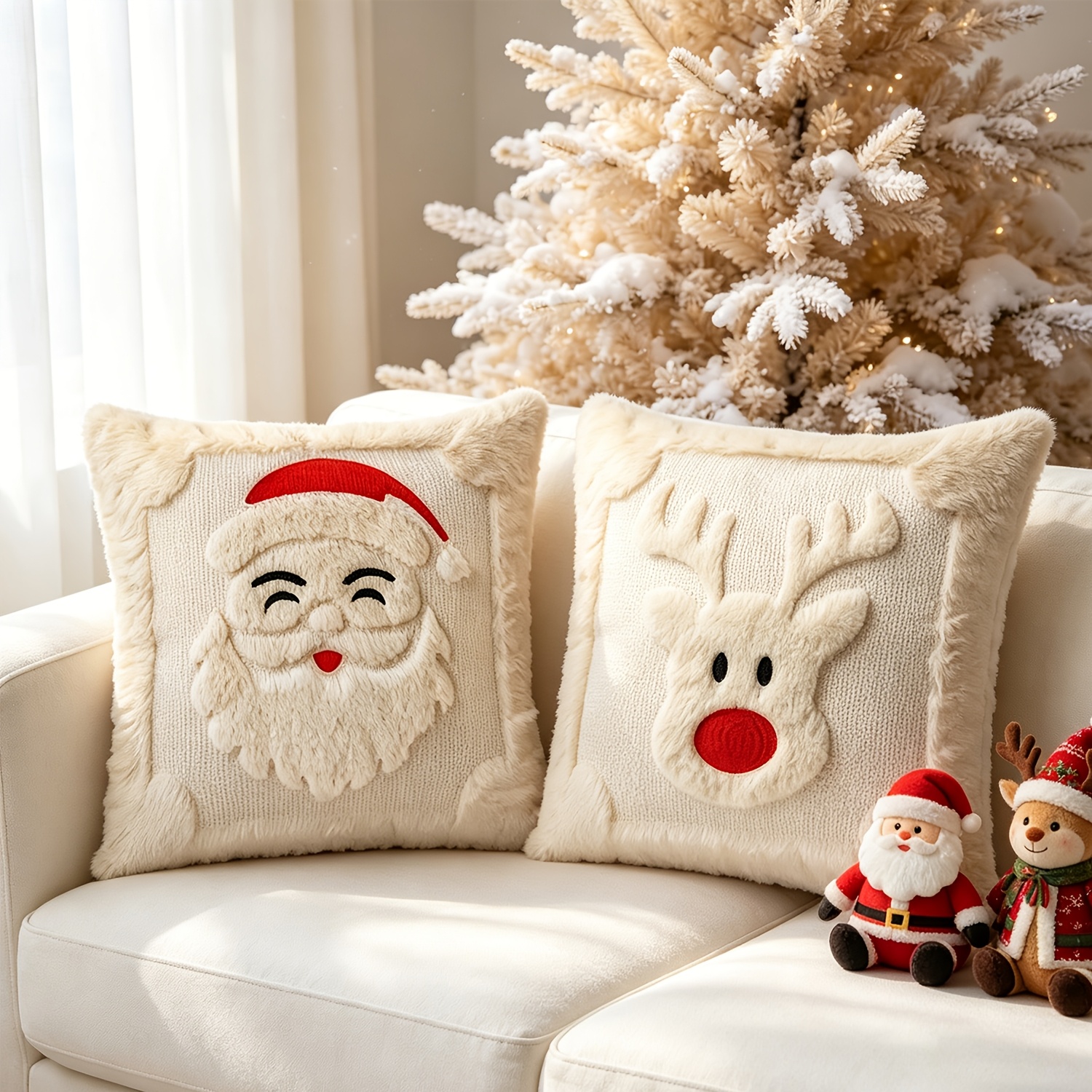 TEMU 2 housses de coussin de Noël, 18X18 pouces, housses de coussin décoratives en peluche de Père Noël et de , douces et confortables, adaptées pour