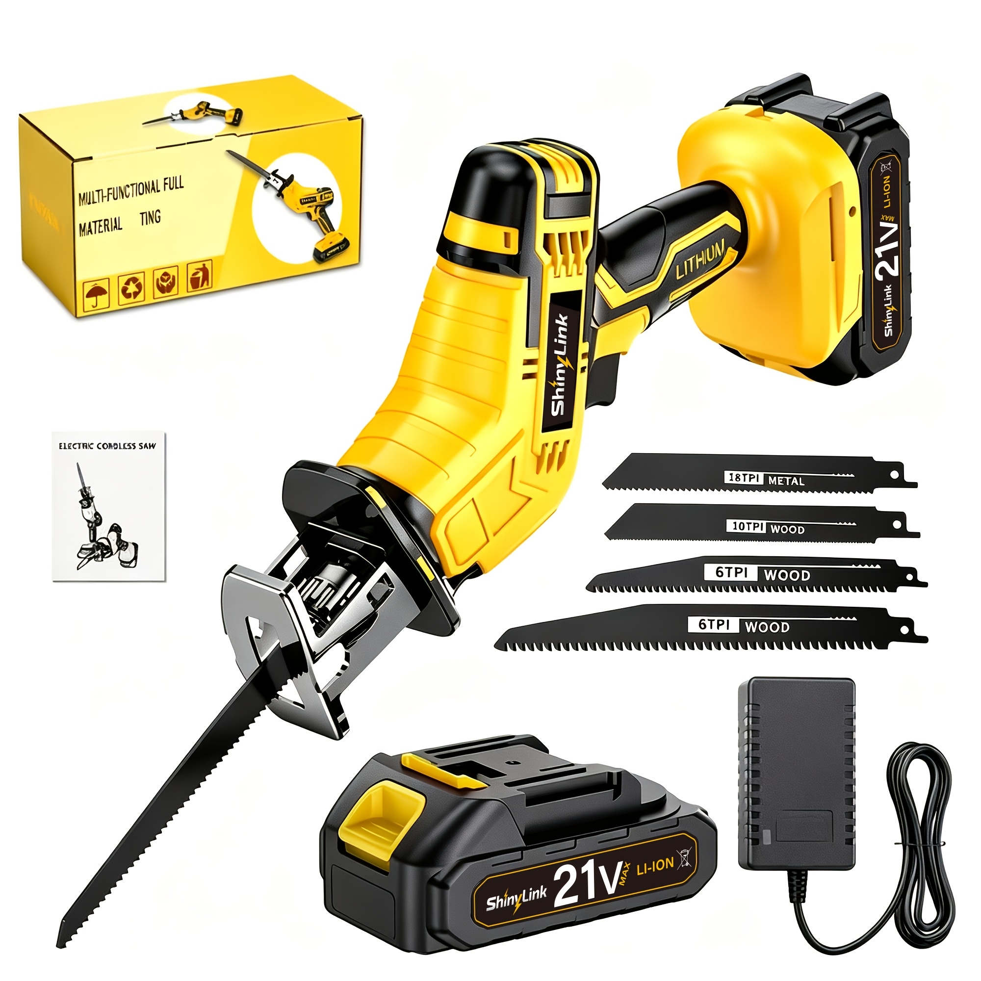 TEMU 2026 Upgraded Cordless Reciprocating Saw Kit, Led Light & Safety Lock Included, Cutter For Wood/metal/pvc, 1 Battery Options, Extra + Tool Box,