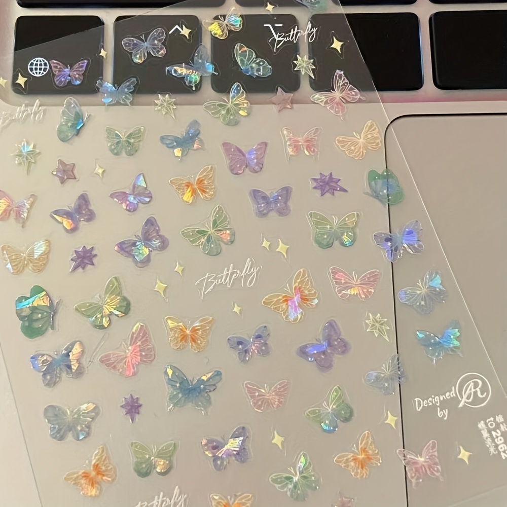 

5d Embossed Laser Butterfly Design Nail Art Stickers, Nail Art Decals For Nail Art Decoration,self Adhesive Nail Art Supplies For Women And Girls
