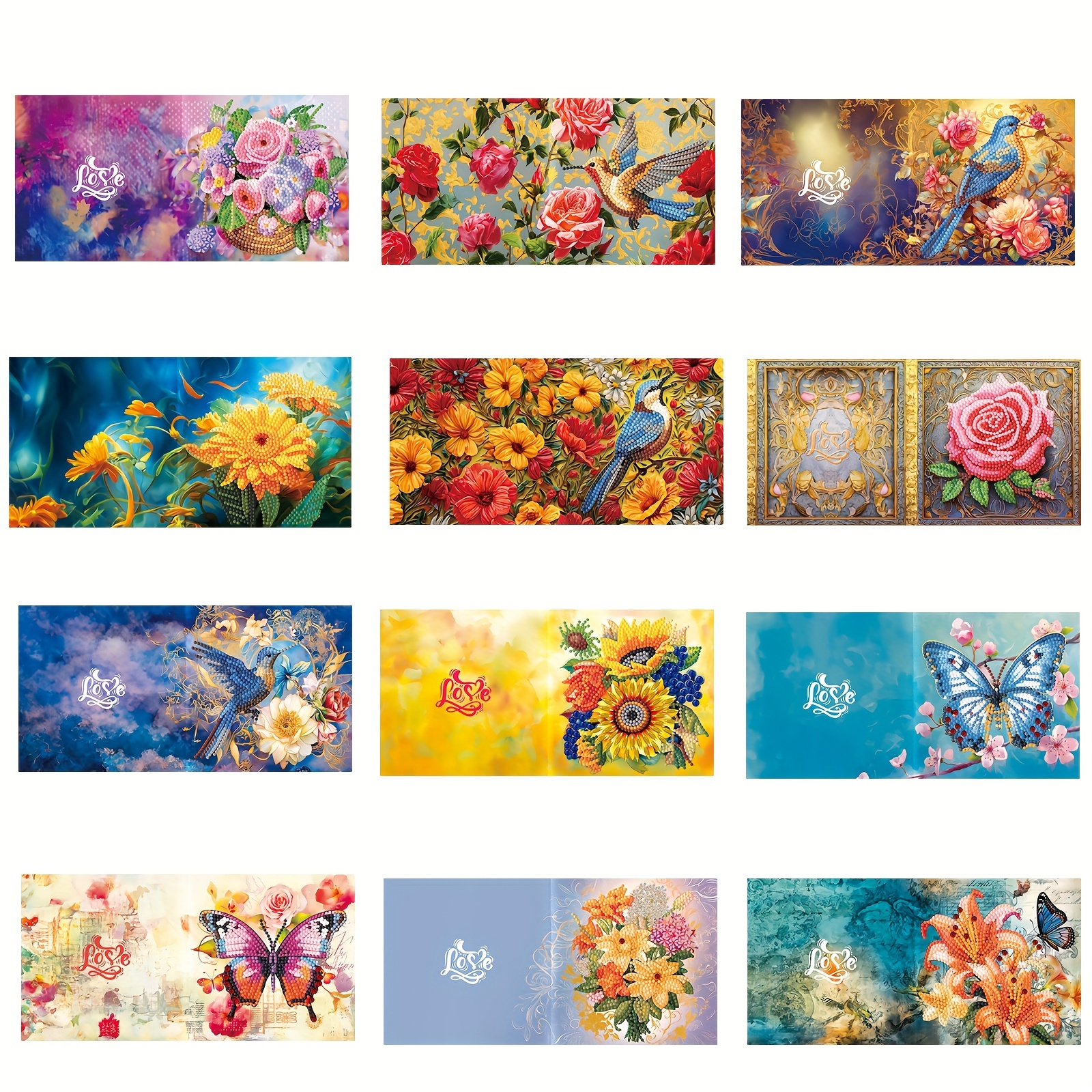 

12pcs Diamond Painting By Hand Diy Diamond Sticker, Holiday Cards, Art Cards, Holiday Activities Atmosphere Decoration, Hand-written Postcards