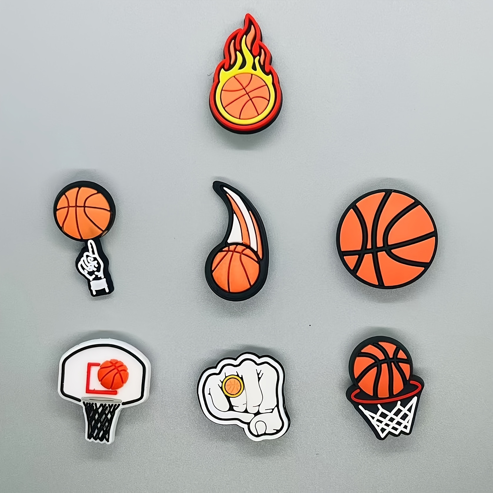 TEMU Accesorios para zapatos de 7 piezas con temática de baloncesto - Hebillas de zapatos desmontables DIY con de baloncesto, llamas, y deportes -