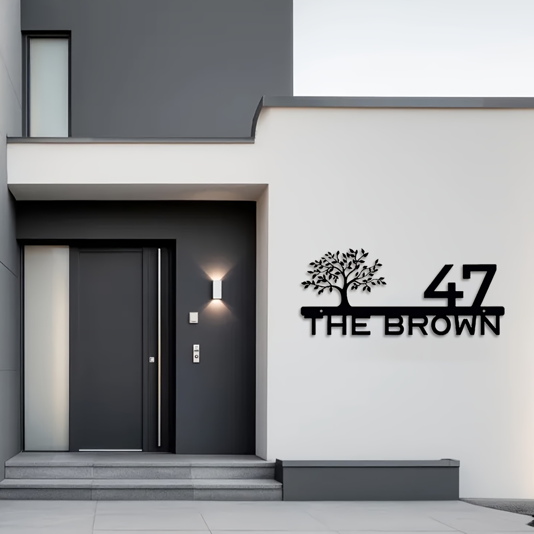 E-shop [2D Flach] Personalisiertes baumförmiges Adressschild, individuelles Hausnummernschild mit Baumdesign, großformatige