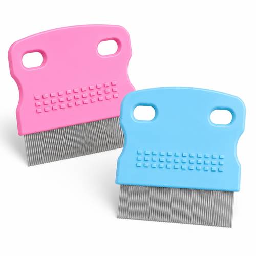 2 pack pet flea comb stainless steel teeth ergonomic grip grooming tool for removing fleas and loose hair from dogs cats and rabbits