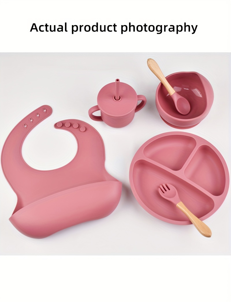 6 piece baby silicone dinnerware set bpa free toddler feeding set with suction plate bowl bib   straw cup food grade safe   0 3 ideal easter gift details 2