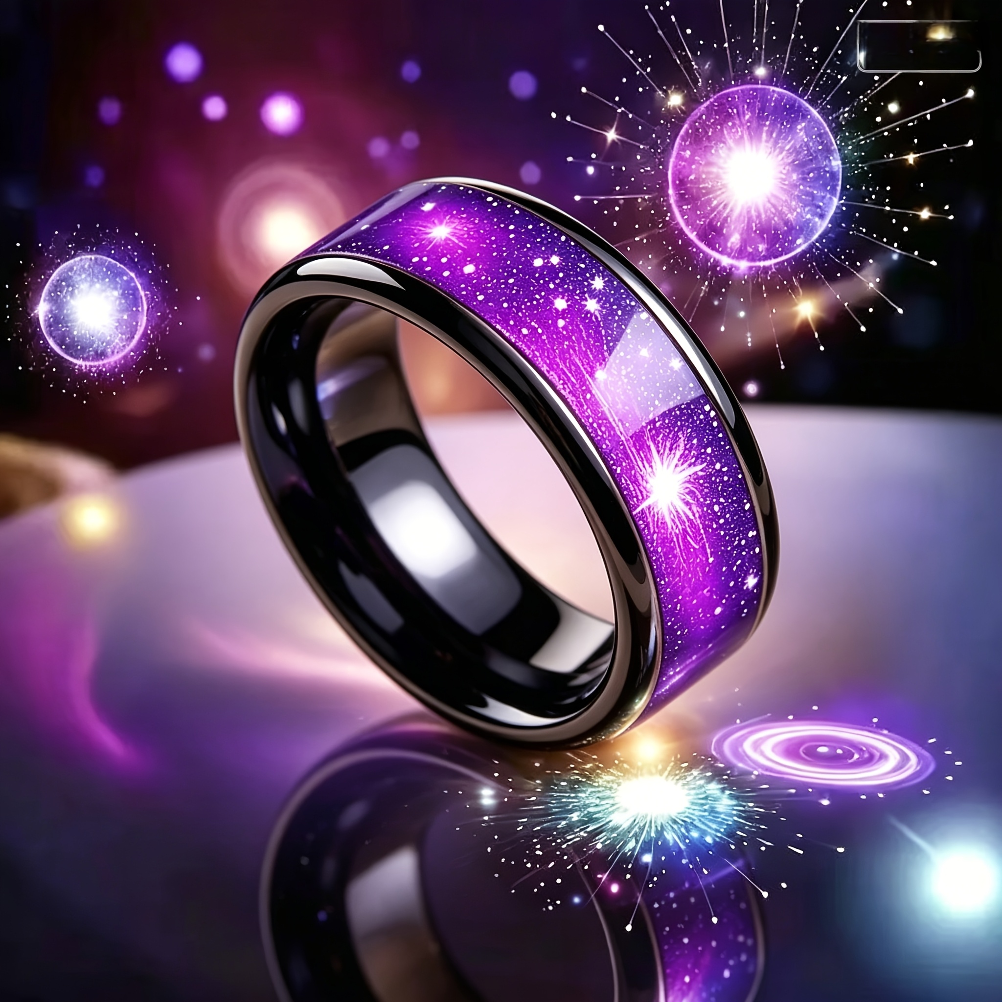Starry Sky Meteorite Glitter Ring with Deep Purple-Blue Gradient