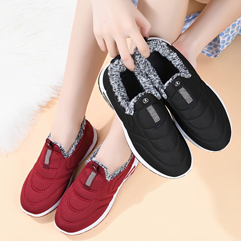 

's Flannel-lined - Shoes Embroidered , -on Low Top Pvc And