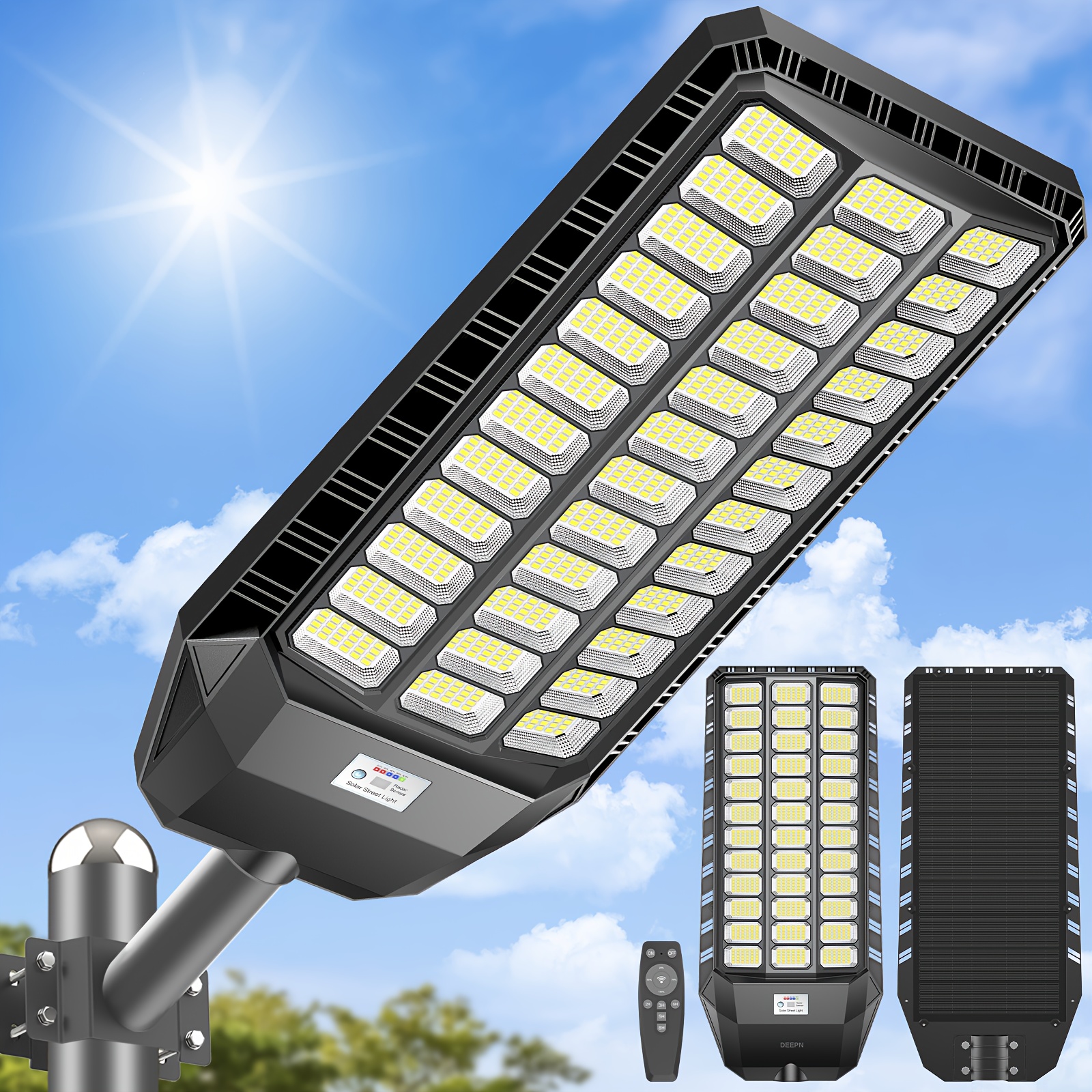 Image of Adewalk La079w Solar Street Light, 30×36 Led, Daylight White, 24+ Hours , Remote Control Operation, —perfectly Suitable For Gardens, Parking Lots, Streets, Durable Abs Black Housing, Glass Lampshade