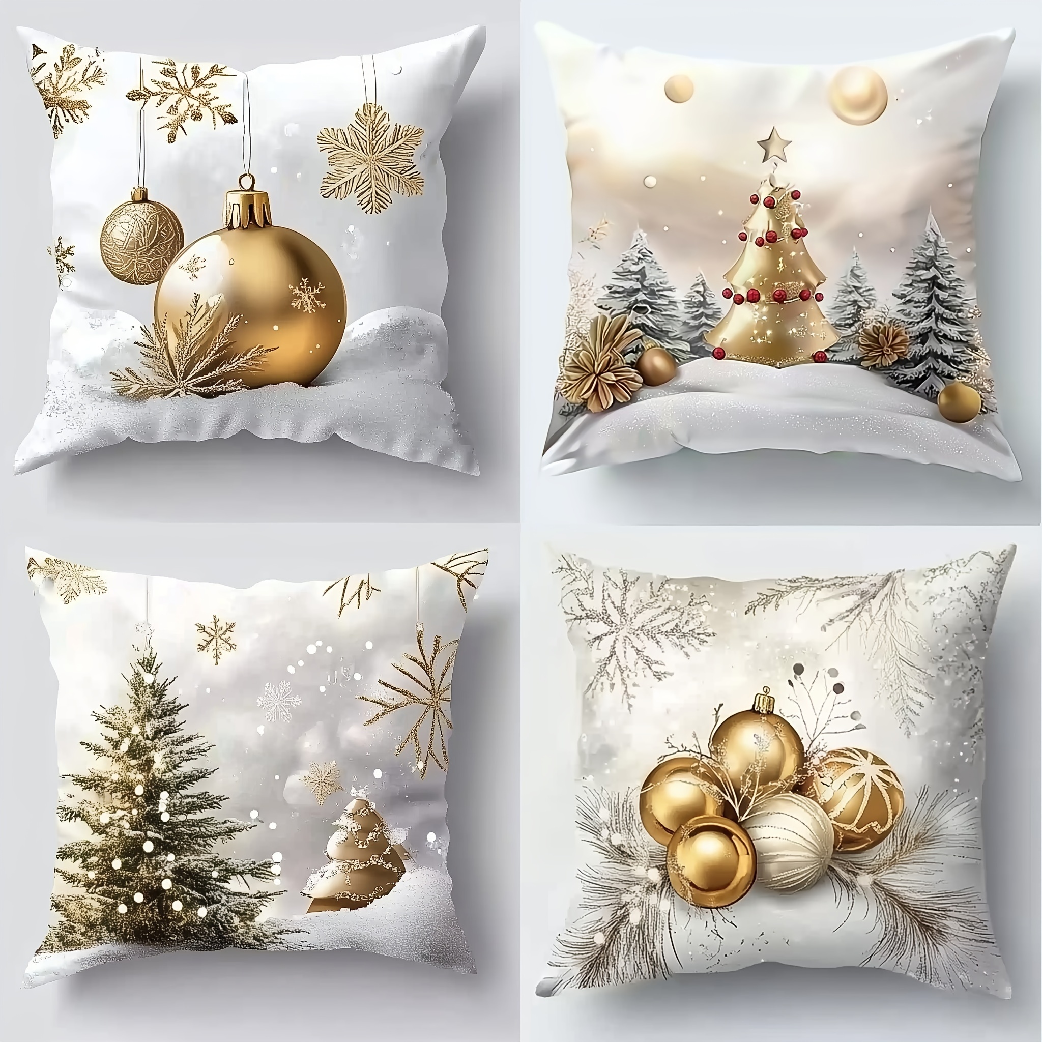 

Christmas Set Of 4, Christmas Tree Pattern, Zippered, Washable, , Pillowcases For