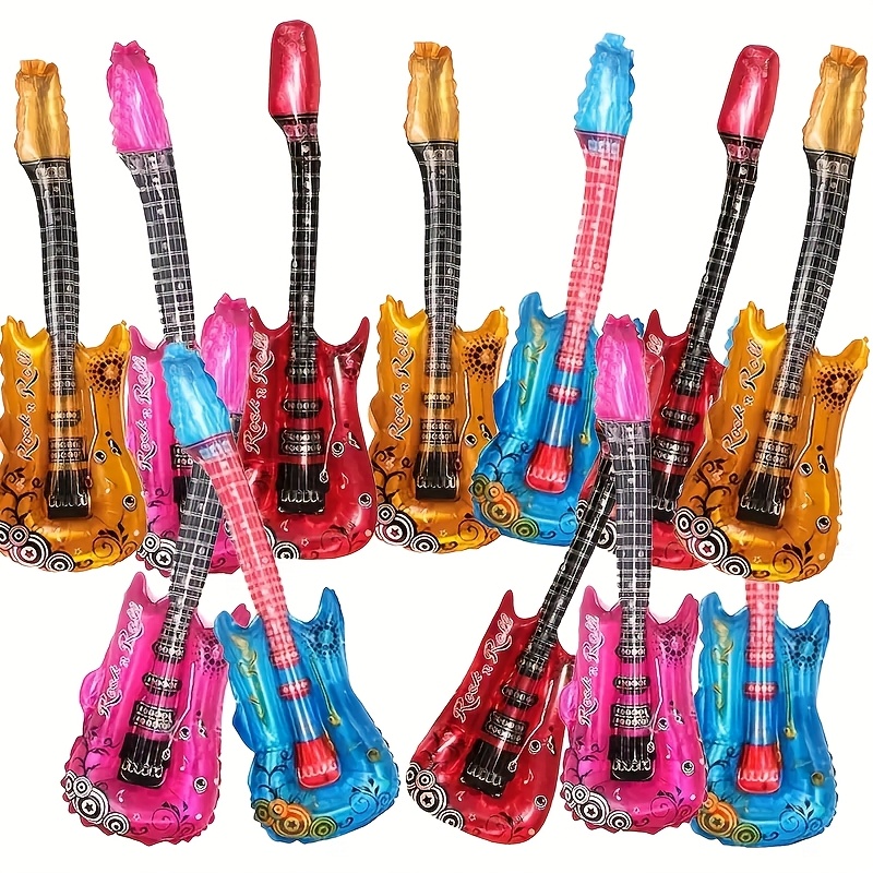 

12pcs Rock Band Themed Foil Balloons - 32" Guitar Design, Self-sealing For Weddings, Engagements, New Year's & Carnivals, Rock Band Theme