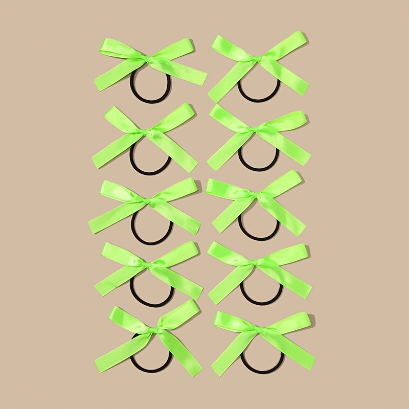 TEMU 10-pack Fluorescent Green Ribbon Bow Hair Ties For Women, Simple And Stylish Hair Bands