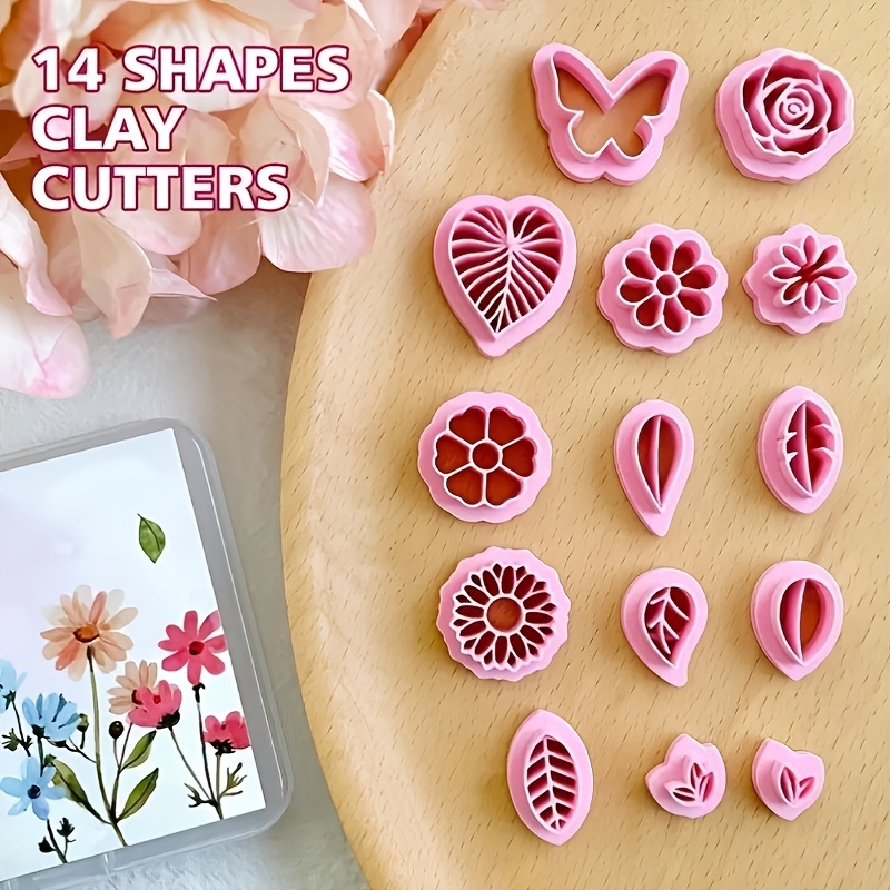 TEMU Ensemble de 14 pièces de fleurs de printemps, papillons, feuilles, moules de découpe, kit de fabrication de bijoux, coupeur de polymère, boucles