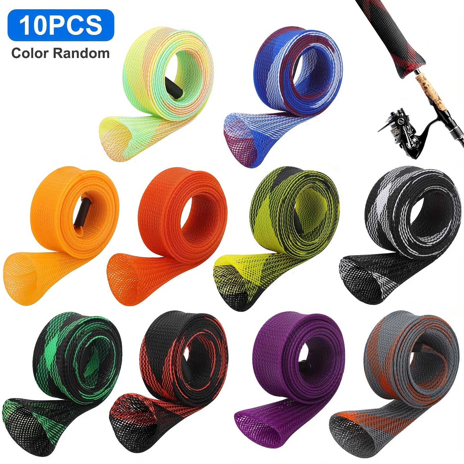 TEMU 10pcs Fishing Rod Sleeve, Fishing Pole Sleeve Fishing Rod Cover, For Casting Rod Sea Fishing Rod Fly Rod, Braided Mesh Rod Protector Fishing Rod