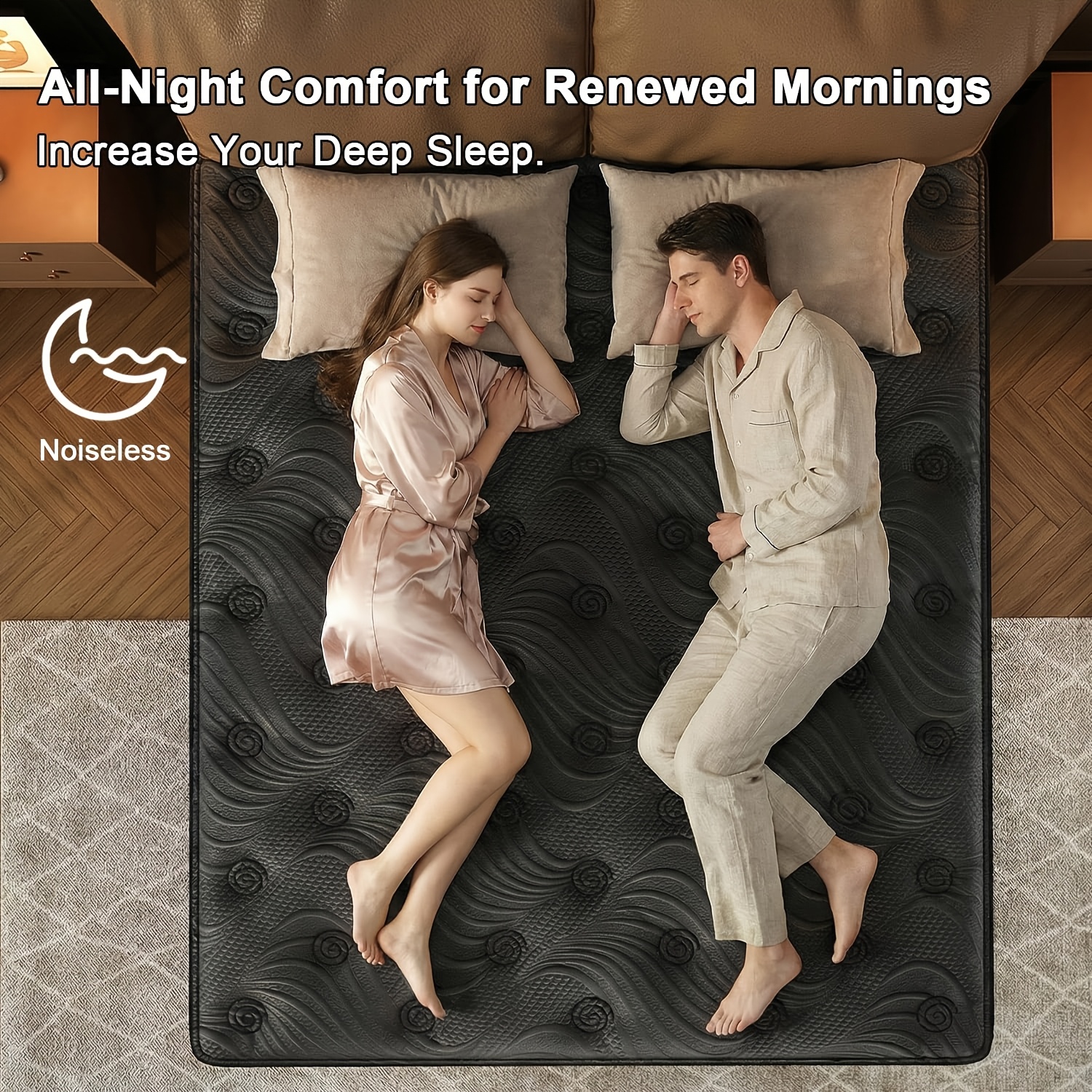 8 Inch/10 Inch/12 Inch/14 Inch Black Grey Mattress Twin, Full, Queen, King. Cooling Breathable Fabric Wicks Heat. Memory Foam Molds to Your Body Curves. Independent Pocket Springs Stop Motion Your Partner Never Feels You Get Up At Night