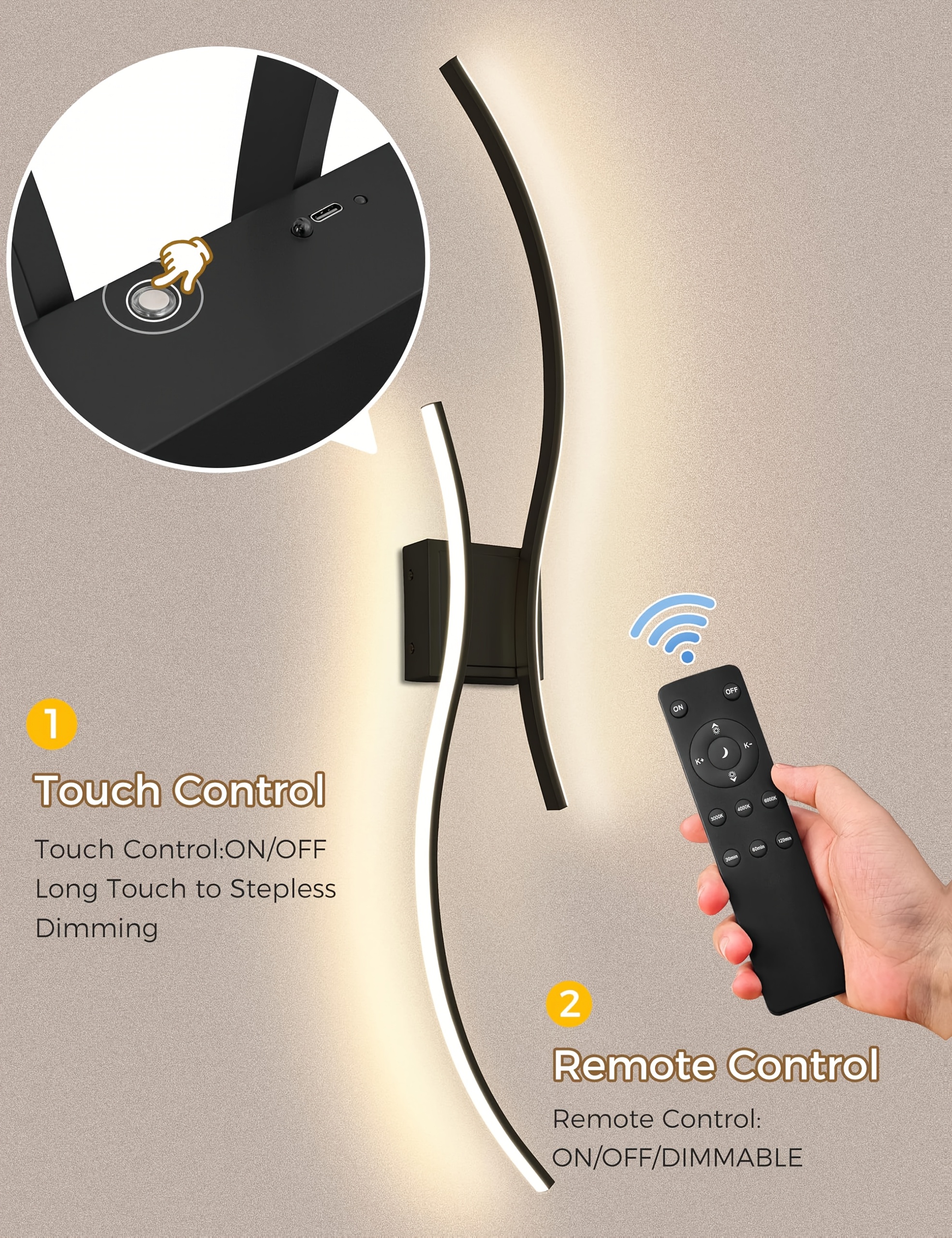Modern Dual Wave LED Wall Sconce Set - Wireless & Rechargeable Decor 12 Modern Dual Wave LED Wall Sconce Light