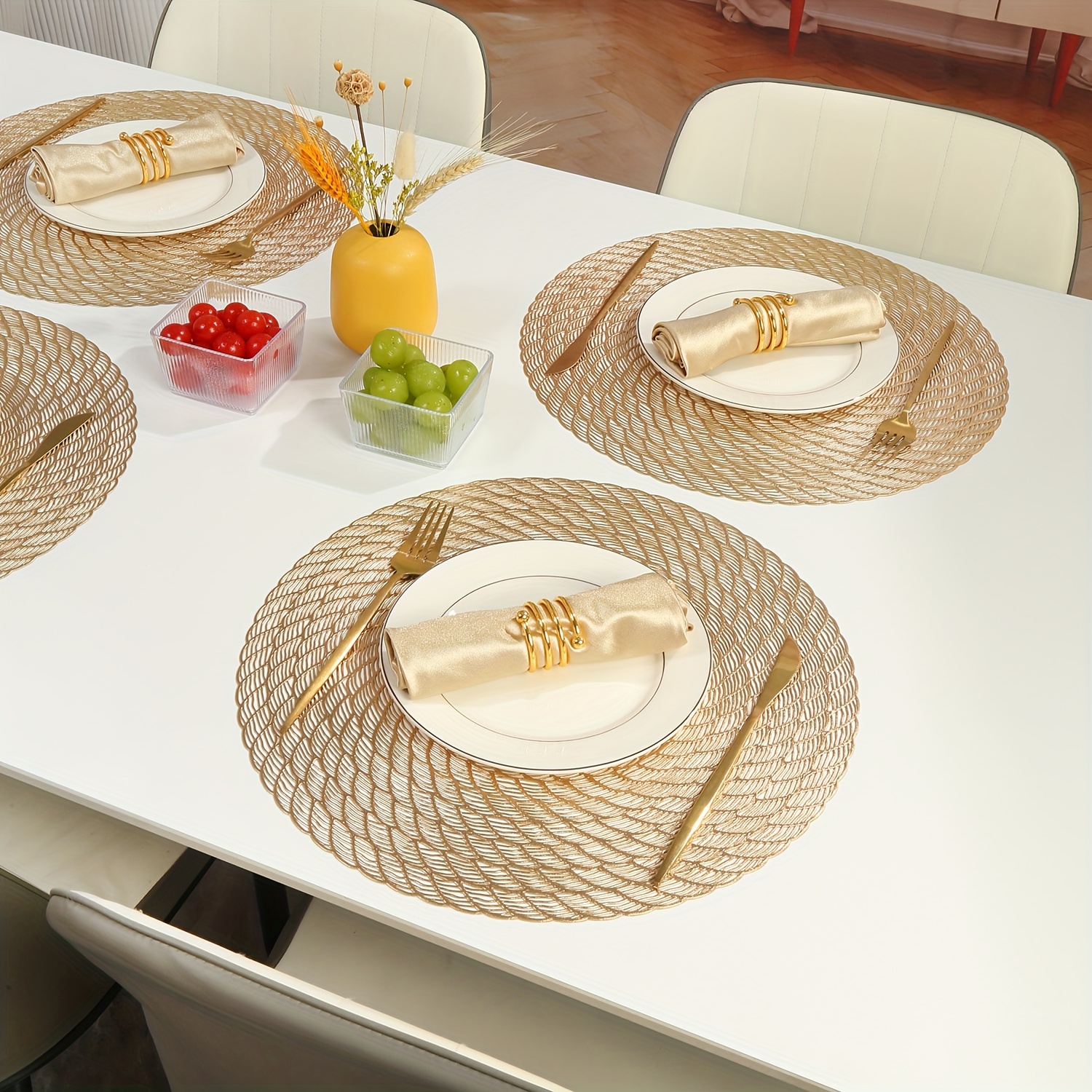 

Round Pvc Placemats Set, Heat Resistant Non-slip Table Mats For Dining, Restaurant Decor, Home Tablecloth Coasters, Hand Wash Only, 4pcs/6pcs/8pcs Pack - 15in