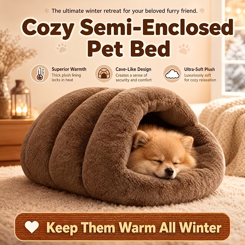 [2.0 Warm Pet Bed for Rest] Cozy Plush Pet Cave Bed | Sleeping Nest for Cats & Small Dogs, Soft Cushioned Interior, Warm Slipper-Shaped Indoor Bed, Comfortable Cat House & Puppy Lounger