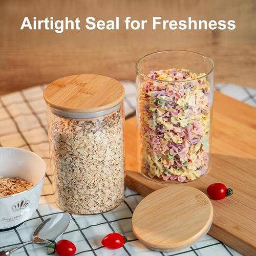 glass storage containers set of 6 32 ounce airtight food storage containers with bamboo lids clear glass jars for pantry kitchen flour sugar tea coffee snack spice and herbs