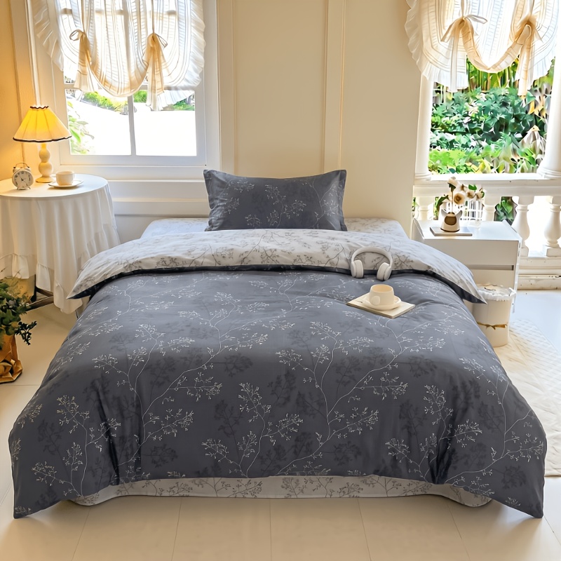 Image of 2/3pcs Floral 100% Cotton Quilt Cover Set (1 X Quilt Cover And Pillowcases, Without Pillow Core Or Quilt Filler), Soft Comfortable For With Zipper Closure, For Bedroom