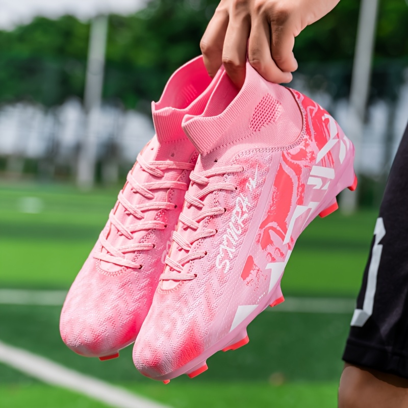 [zapatillas] Botas de Fútbol Ligeras para Hombre - Calzado de Entrenamiento y Partido para Todas las Estaciones con Parte Superior Sintética Transpirable, Diseño Vibrante Morado y Blanco, Suela de Goma Duradera para Tracción en Césped y Césped Artificial