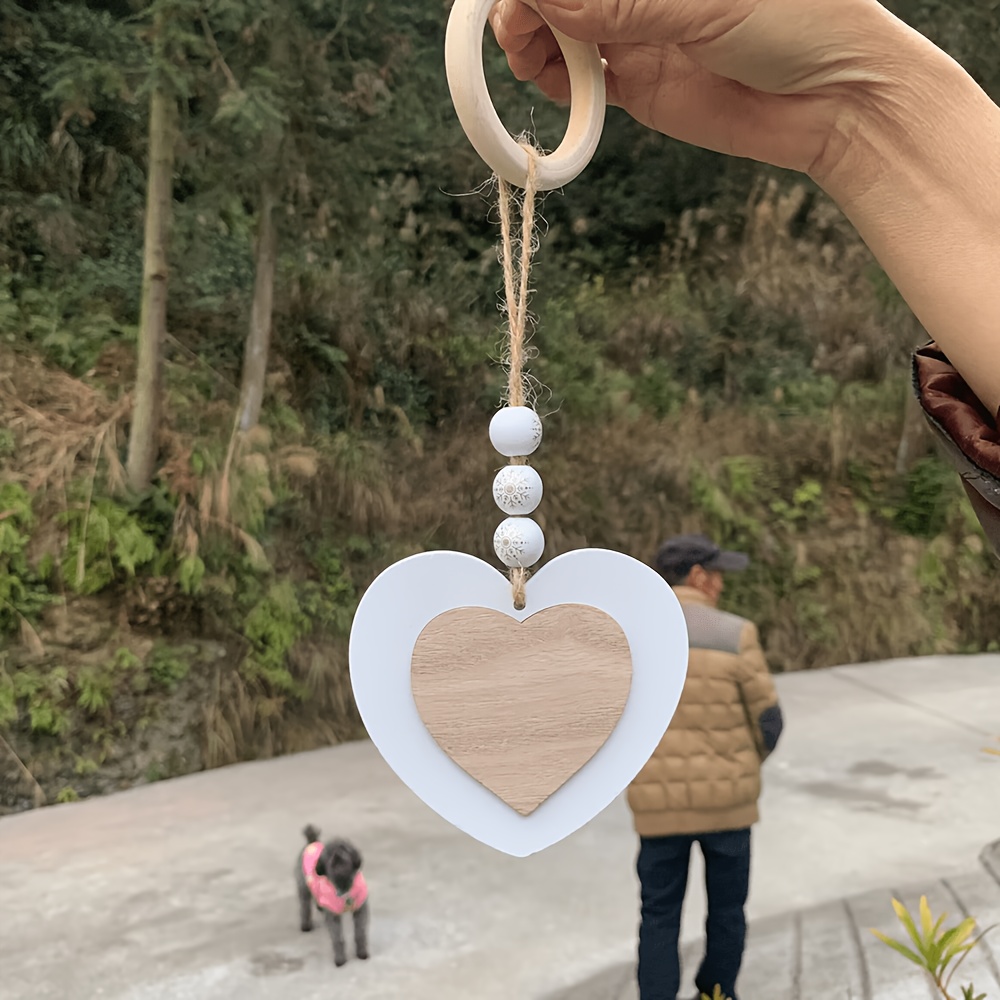 Image of 1pc Hanging Ornament, Wooden Creative Heart Bedroom Door, Outdoor Garden Home Decor