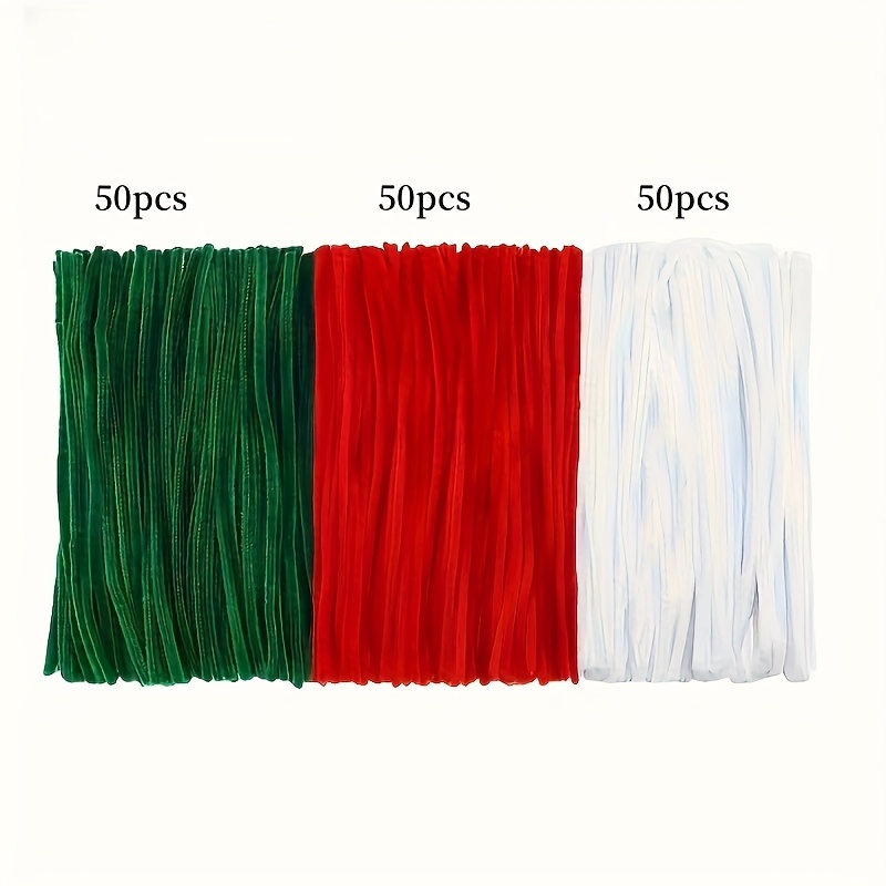 Image of 150pcs Assorted Colors Plush Chenille Stems, Flexible Twist Sticks, Red/green/white, For Crafts And Handmade Flowers, Art And Craft Supplies, Holiday Decor, Party Decorations