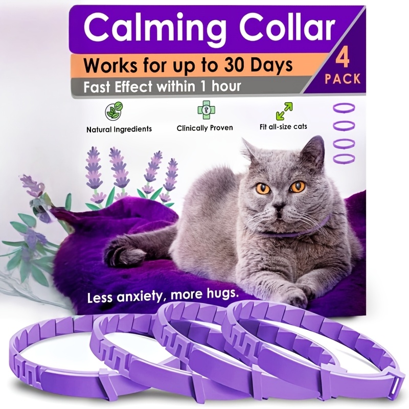 TEMU 4 Pack Calming Collar For Cats & Kittens Suitable For Small, Medium, Large Cats - Pheromone Collar With Breakaway, Adjustable Pheromone Diffuser