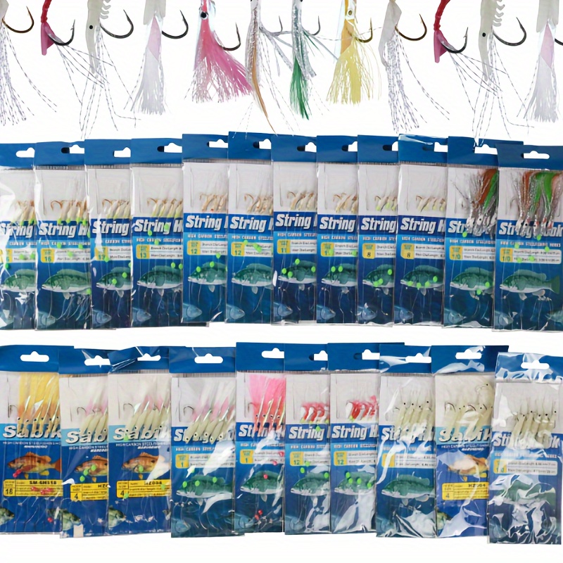 TEMU 22pcs Fishing Bait Rigs Set Fishing String Hook Lure Luminous Beads Sabiki Rig With Sharp Hooks Soft Shrimp Lure Surf Fishing Rigs Saltwater