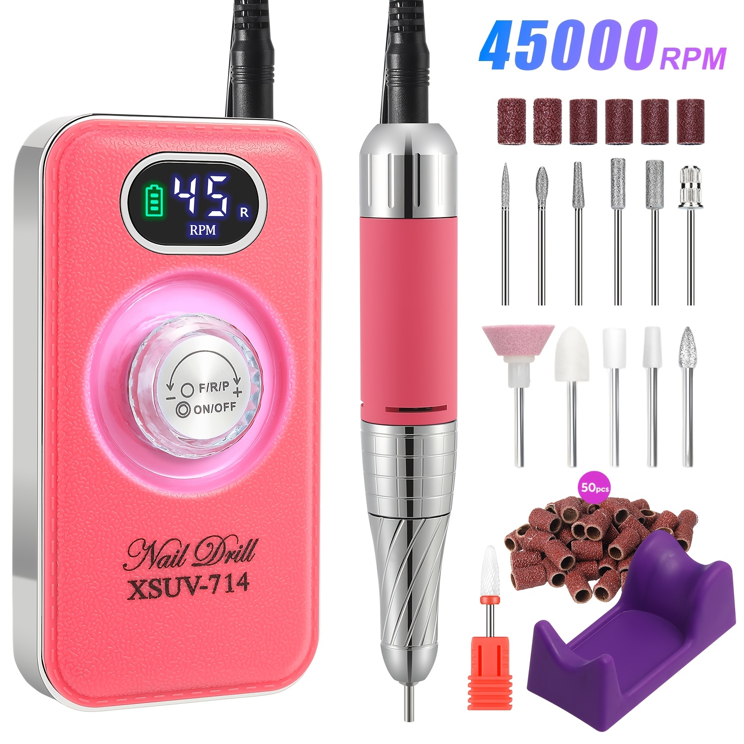 45000RPM Nail Drill Machine with Low Noise & LCD Display