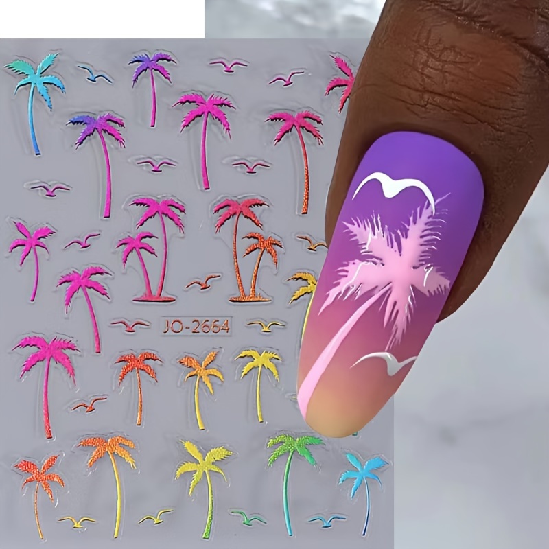 

Autocollants pour ongles Palm Tree, décalcomanies en polypropylène pailleté sur le thème de , motif de feuilles irrégulier auto-adhésif, chatoyante, unique, non parfumé - de 4 couleurs