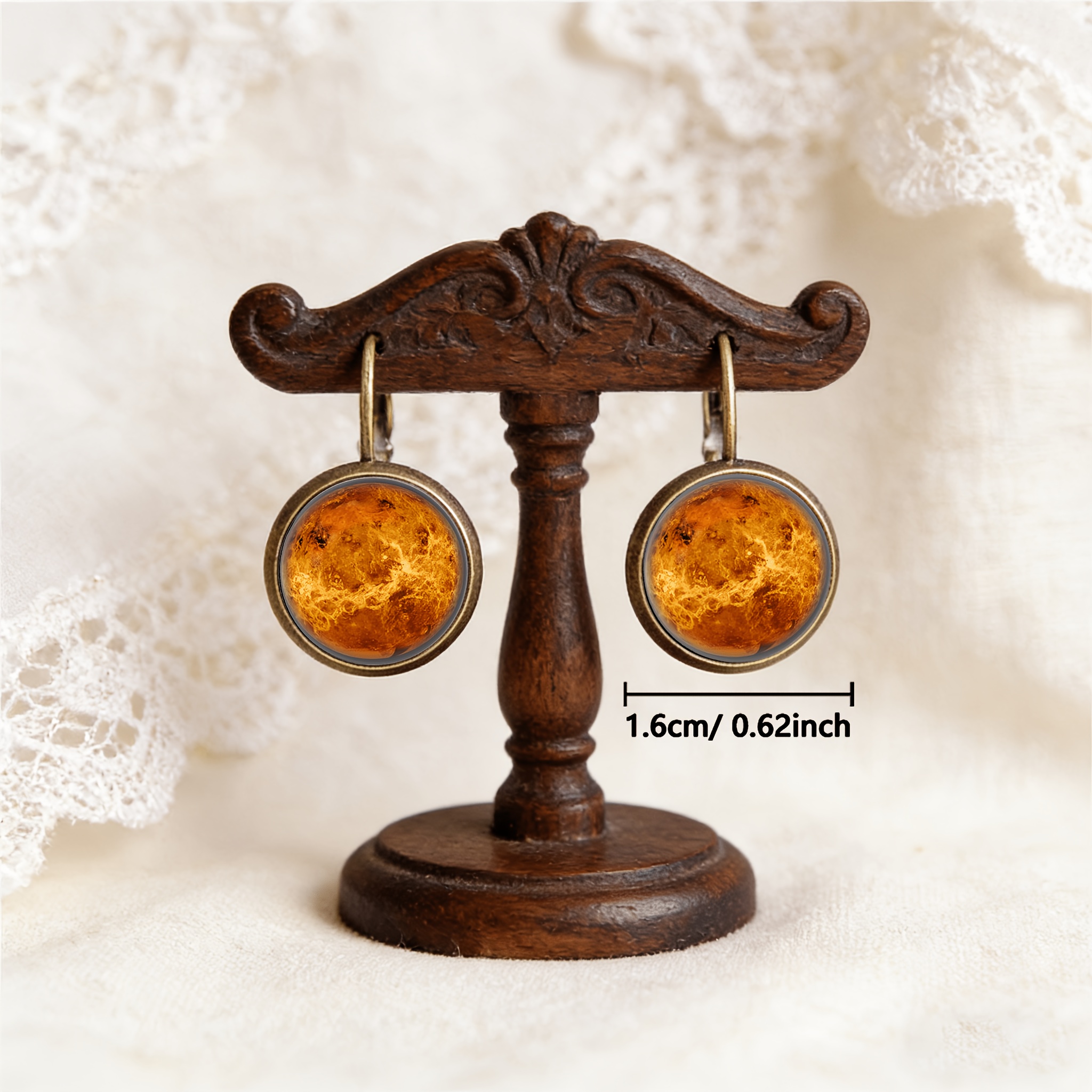 2pcs Cyan Round Classical Earrings Set, Planet Design