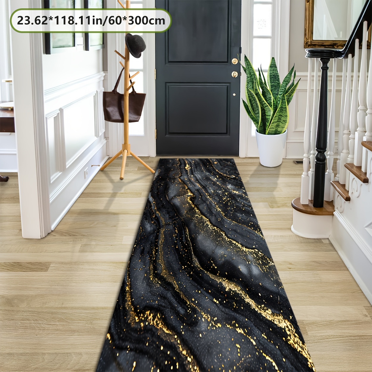 TEMU [golden Diamond Velvet And 800g Per And Pointed Plastic Base] Long Strip Carpet Black Texture Pattern Home Decoration Carpet Holiday Decoration