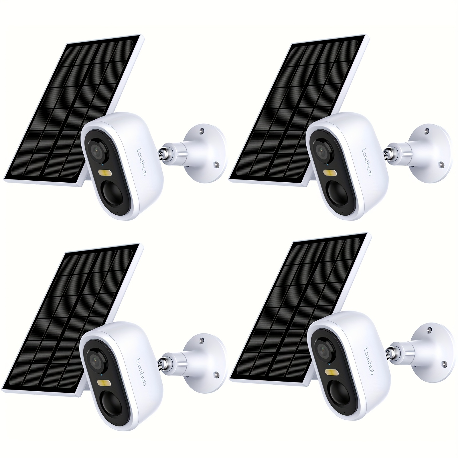 4pcs Laxihub Solar Panel Security Camera, Wireless Outdoor Solar Powered Wifi Smart Home Camera, Ip65, Color Night Vision, Audio, Tracking, App Control