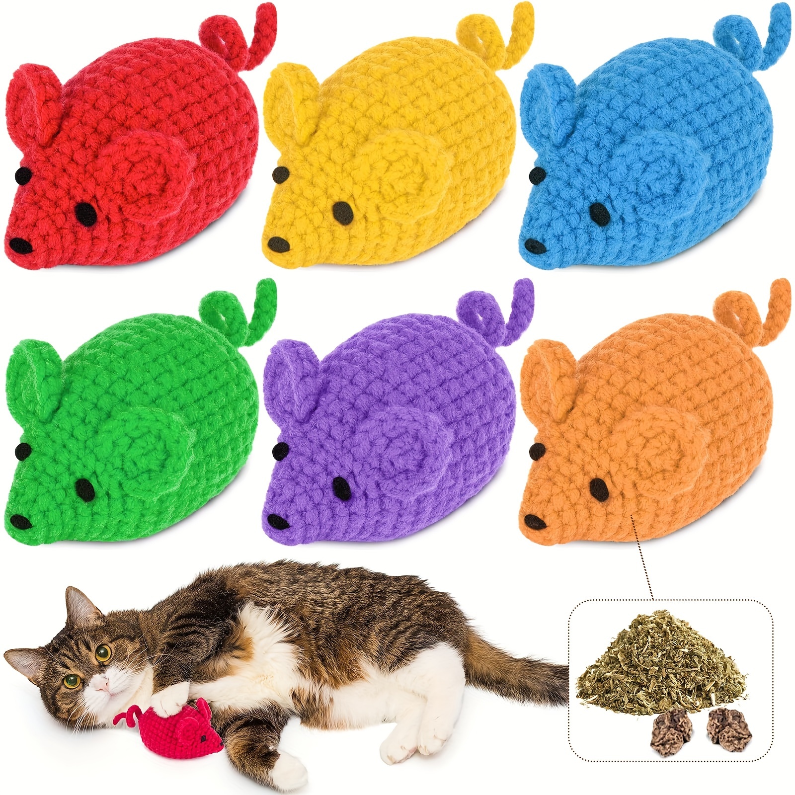 

Cat Toys Mice Catnip Chew Toys 6pcs, Hand - Crochet Knitted Mouse Kitten Teething Toys, Interactive Cat Toys For Indoor Cats Kitten Kitty Grab Game Exercise 6 Inches, Without Battery