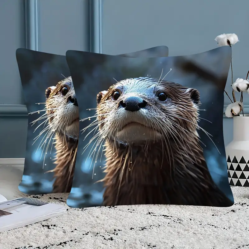 2pcs otter throw pillow covers double sided soft cushion cases with zipper closure realistic otter no insert needed for sofa room car decor machine washable home decoration cdztai2036 bedroom accessories detailed illustration print decorative pillows interior designers Product details 0
