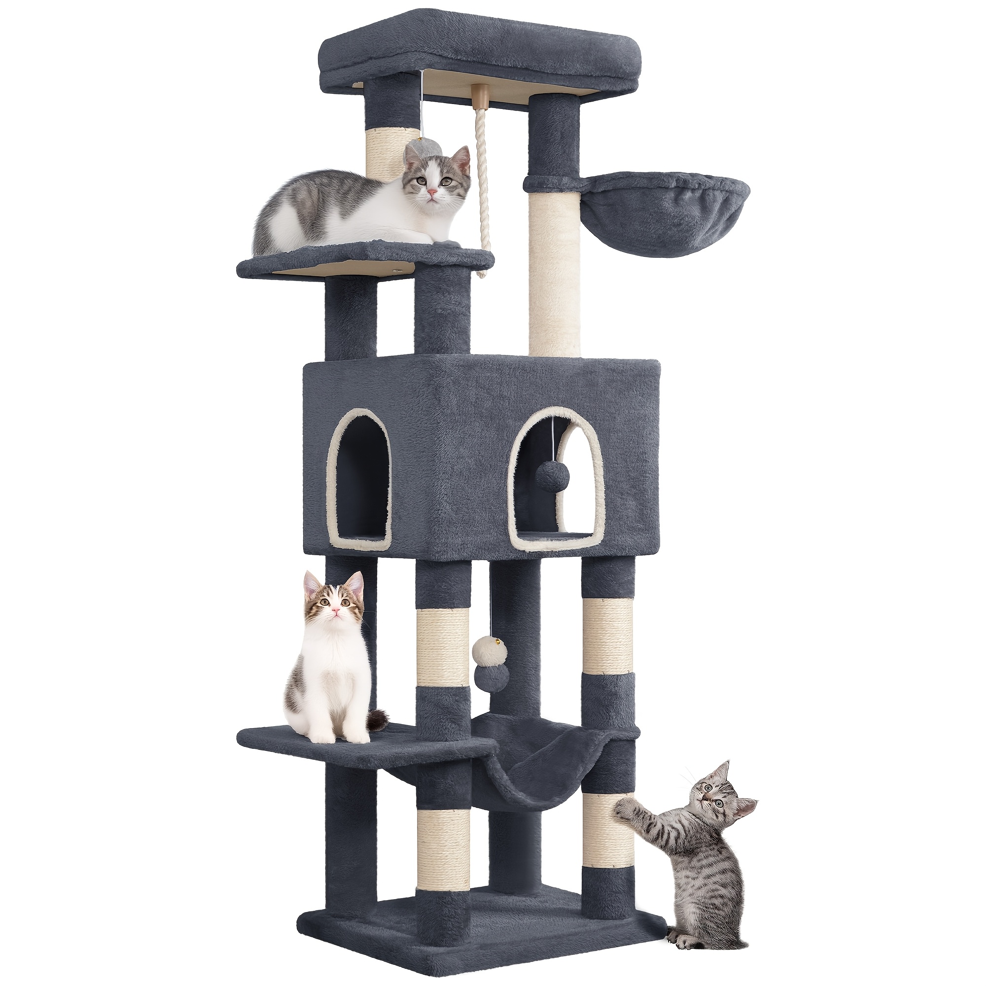 TEMU A 149cm Tall Cat Tree Featuring 5 Scratching Posts, Spacious Platforms, A Cozy Hideaway Cave, And A Multi-level Activity Center Complete With