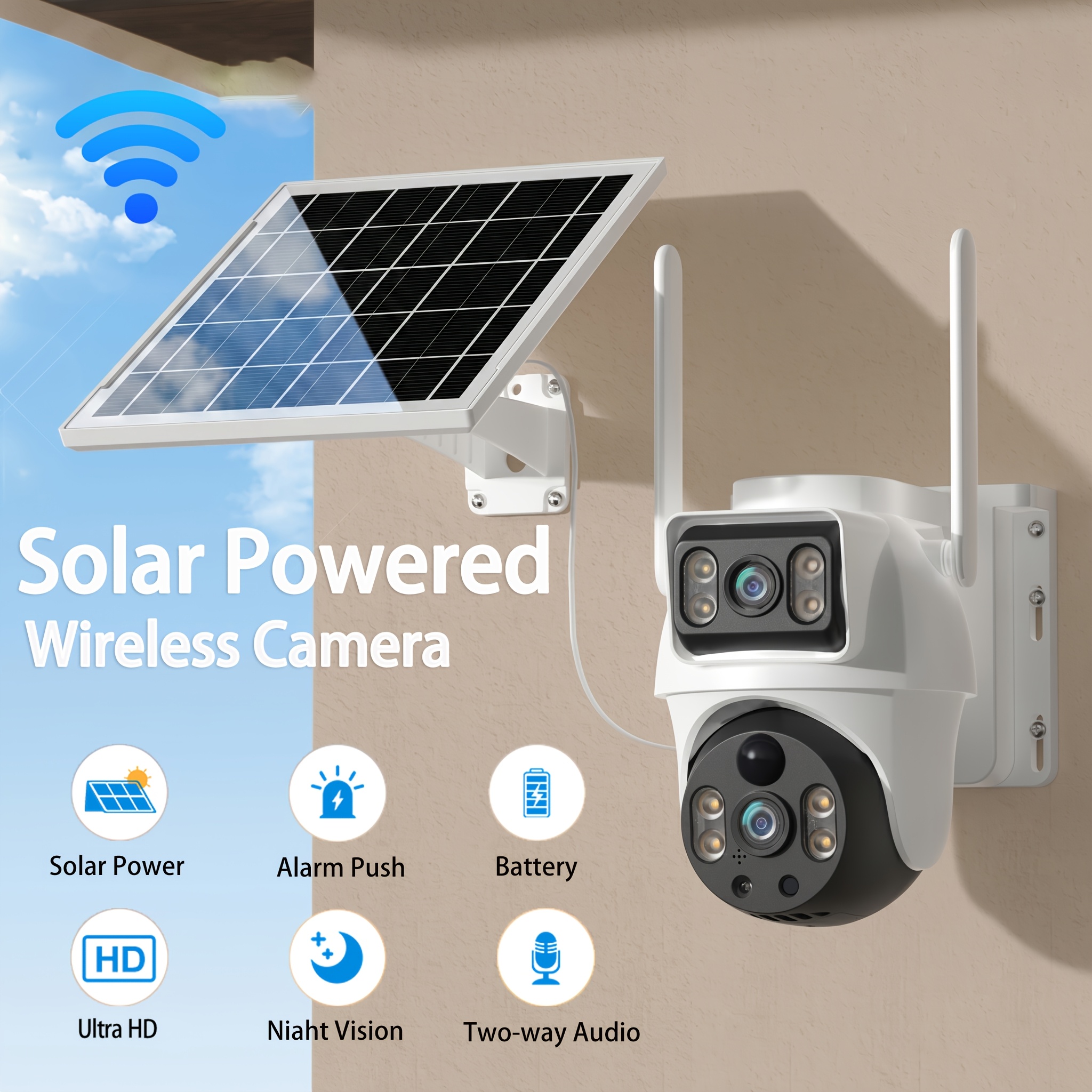 TEMU Xiaovv 4k Hd Solar-powered Outdoor Security Camera: Dual-lens, Dual-view, 360° Ptz Wireless Monitoring, 2.4ghz Wifi, Color Night Vision Motion