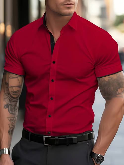 mens casual easy front button short sleeve shirt summer style