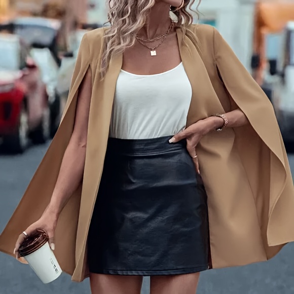 Elegant Open Front Cardigan for Women - Chic Solid Color Shawl Coat with Lantern Sleeves, Lightweight Polyester Blend, Perfect for Casual or Formal Occasions