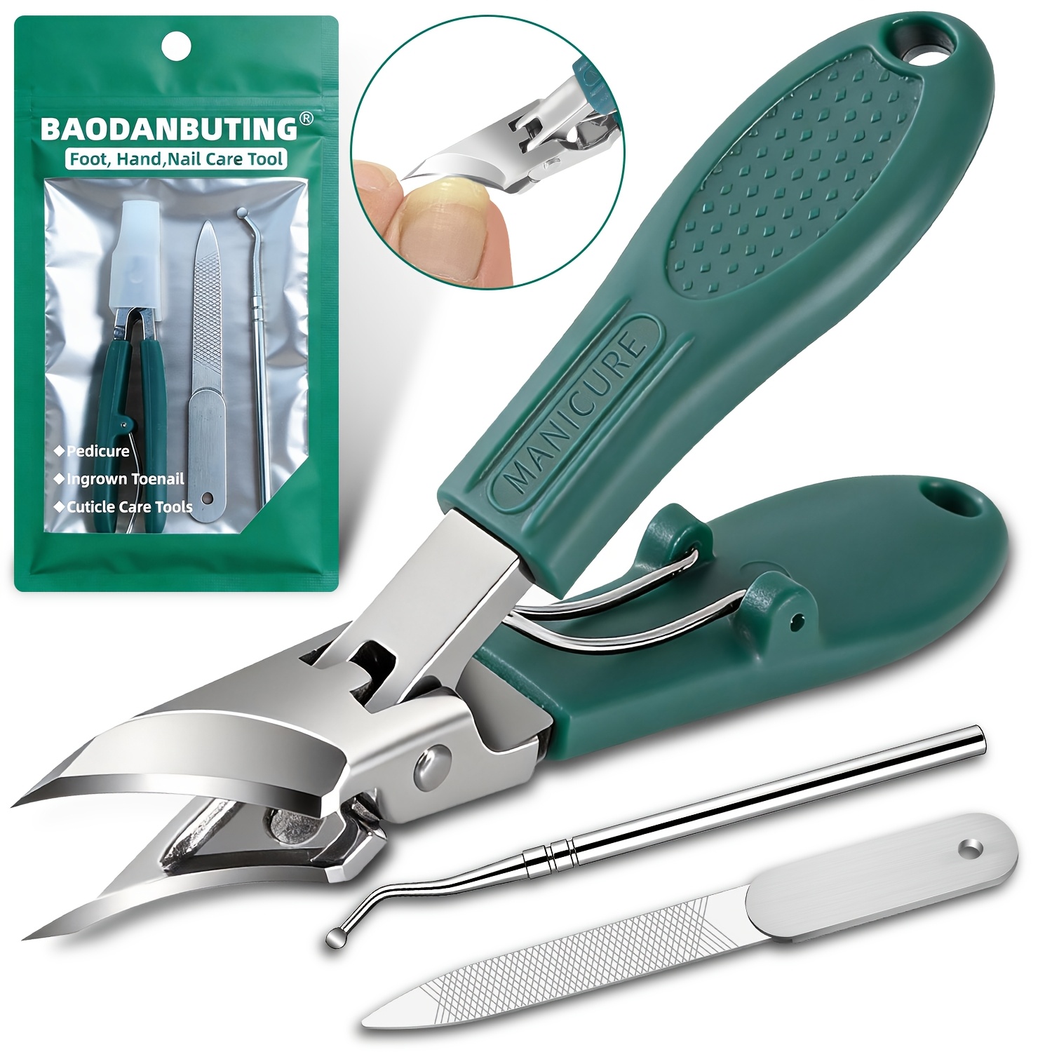 Image of Upgrade Stainless Steel Wide Jaw Opening Nail Clipper Set Of 3pcs, Long Handle Angled Head Toenail Clippers For Ingrown & Thick Toenails, Foot Clean, For Men Women, Father's Day Gift, Baodanbuting