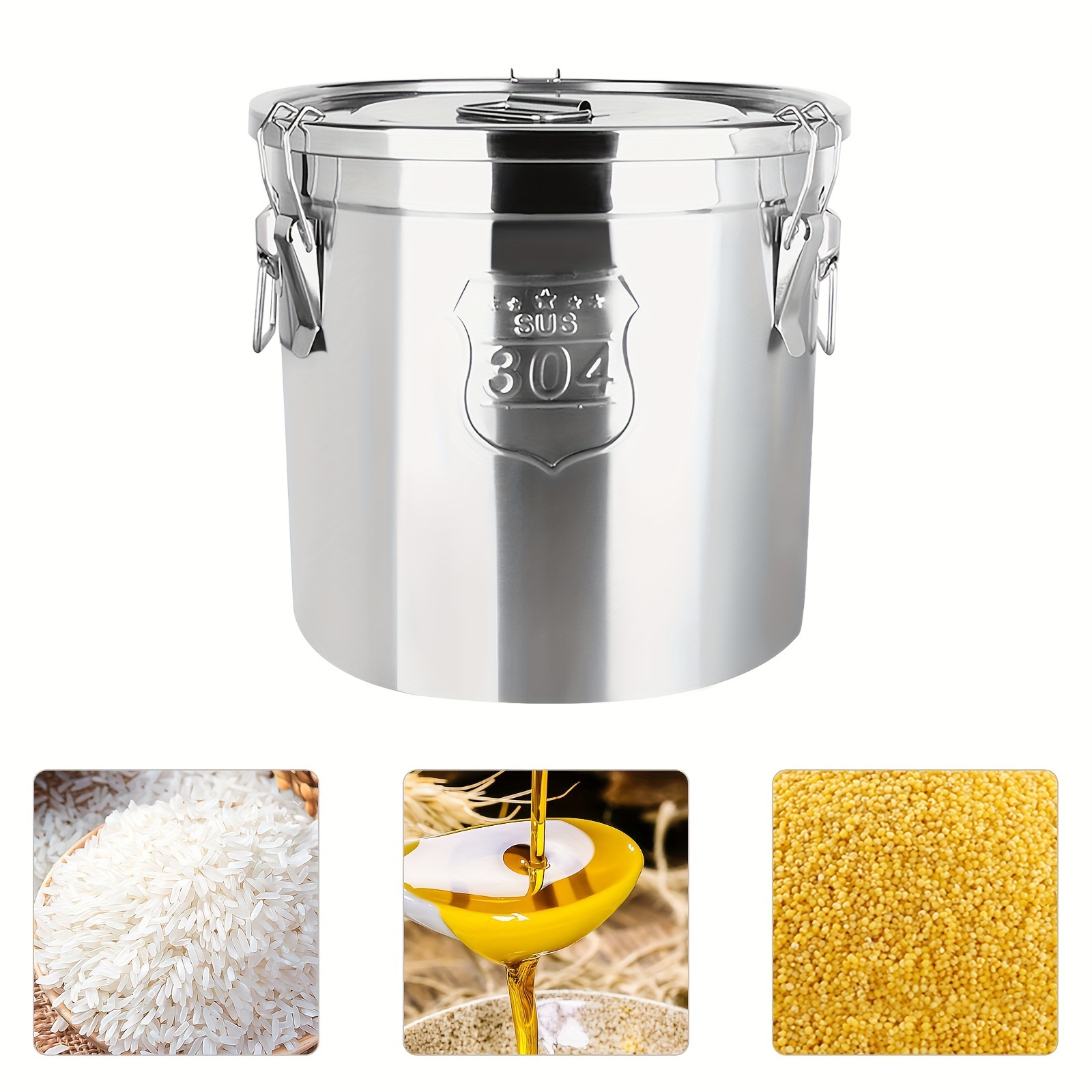 

Airtight Rice Bucket 304 Stainless Steel Canister Food Storage Containers 6 L
