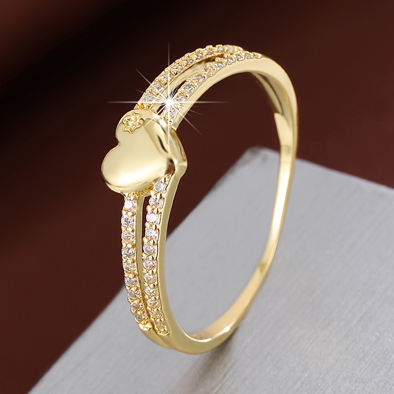 

1pc Bague Élégante En De Cœur Et D' Pour Femmes, Zirconia Synthétique, Bande En Cuivre, Pour Offrir En Cadeau Et Les Fêtes, Bijoux Toutes