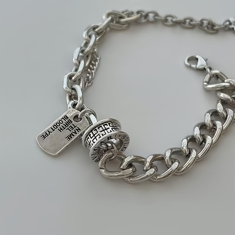 TEMU -hop Cool Vintage Square-patterned Bracelet | Adjustable, Unisex, 304 Stainless Steel, Ideal For Daily Wear And Festive Occasions