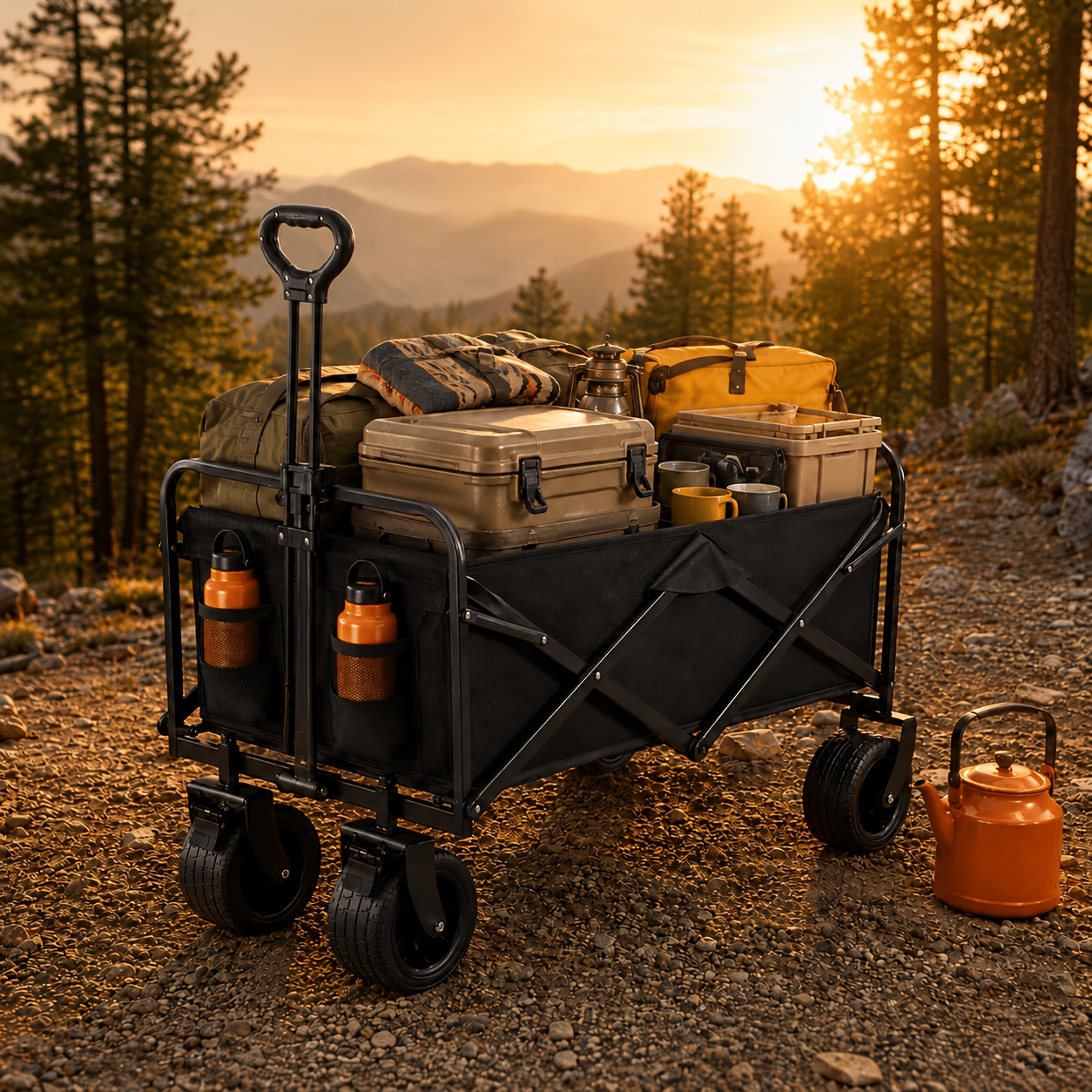 Image of This Foldable, Cart Features Tires, Frame, And 600d Oxford Fabric, With A Load Capacity Of 450 . Ideal For Beach Trips, Camping, Gardening, Outdoor Activities, And Park Picnics