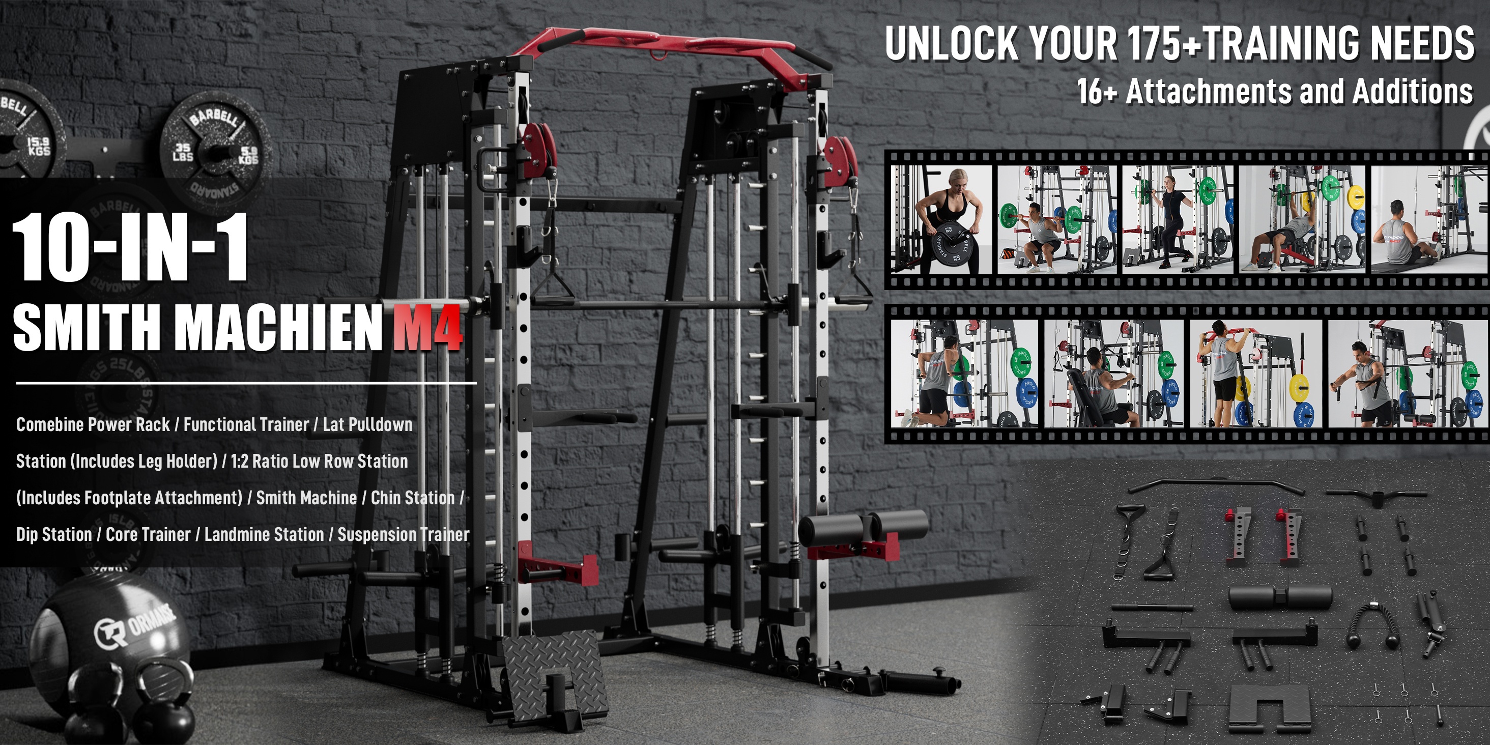 home gym with a   machine featuring a 2200   rack cage cable crossover weight     barbell holders and   attachments for     training Product details 0