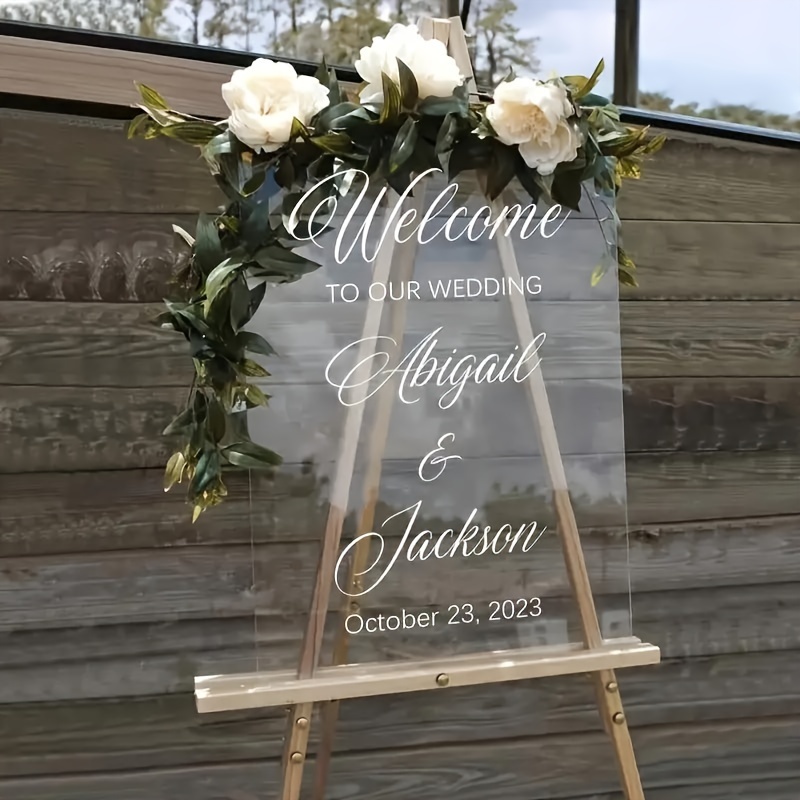 

1pc Personalized Custom Acrylic Wedding Welcome Sign - Clear Contemporary Elegant Design With Customized Names And Date For Nuptial Celebrations, Housewarming, Birthdays, And Parties