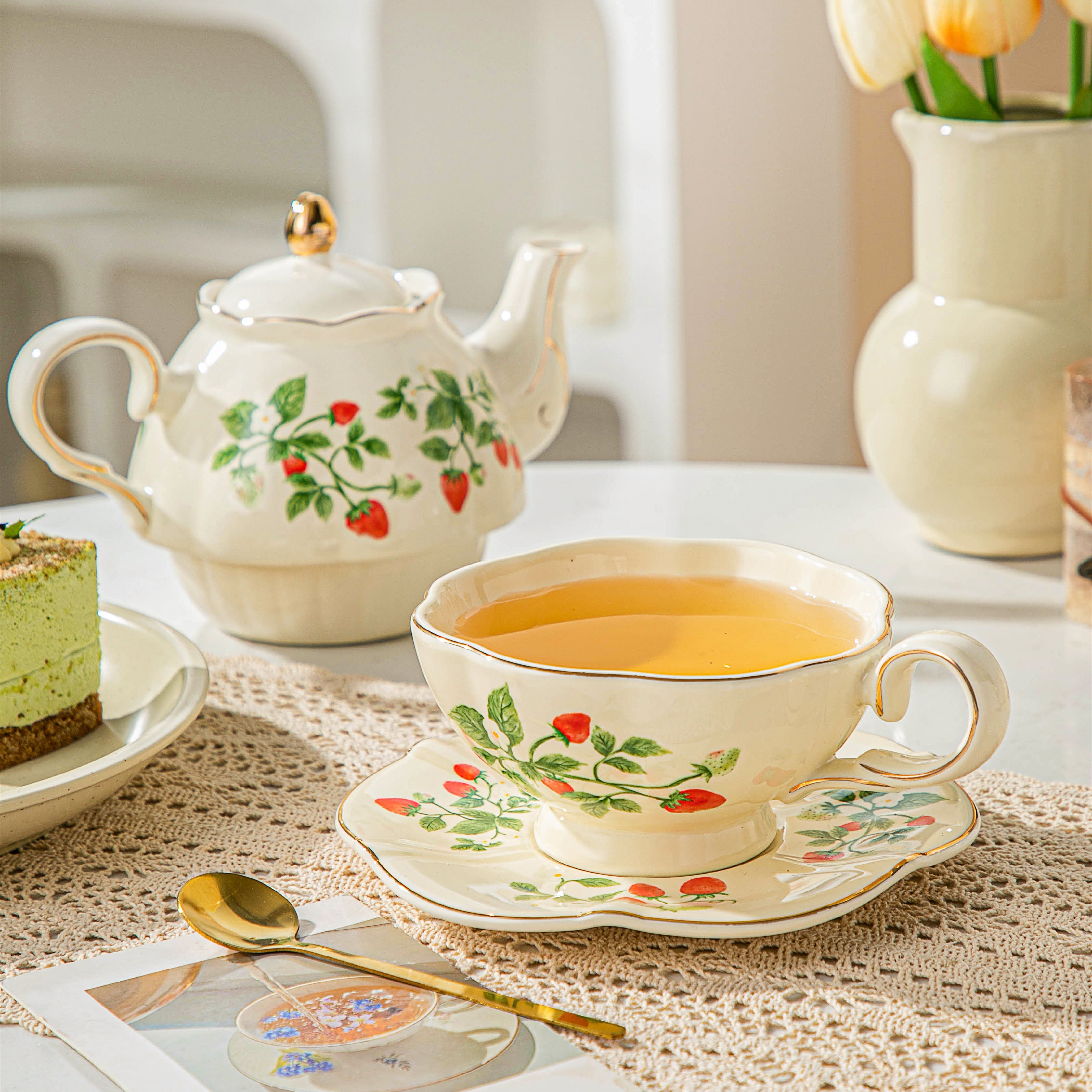 1set 22oz tea kettle 9oz tea cup saucer one person ceramic - Temu