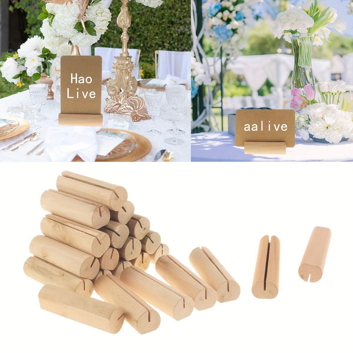

20pcs Rustic Wooden Card Holders, Table Number Stands For Weddings & Events, Pine Wood Craft Memo Clips, Photo Holder Decorative Accessories